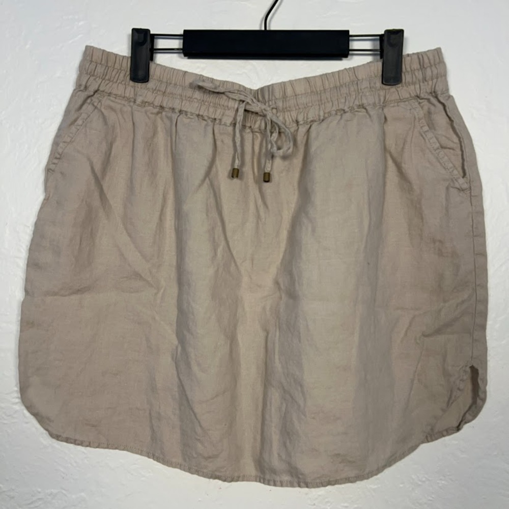 St. Tropez Beige Linen Skirt Pockets Drawstring XL Resort Coastal